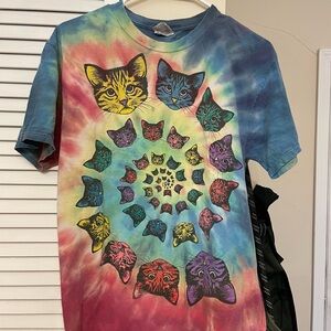 Multicolor Cat Face Tie-Dye T-Shirt